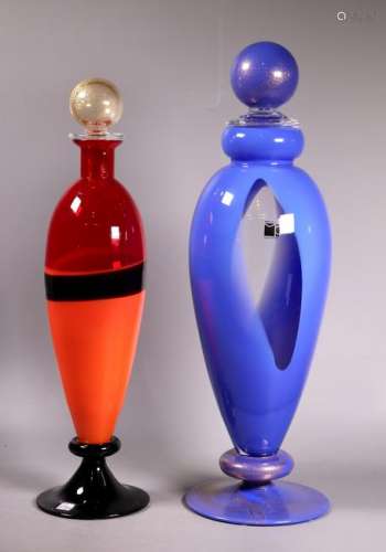 2 Carlo Moretti Murano Glass Hand Blown Decanters