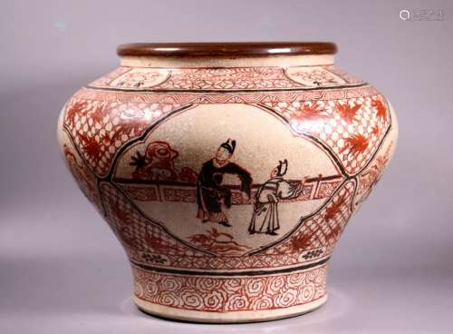 Chinese Qing Large Crackle & Enameled Wine Jar