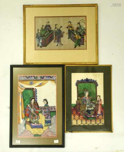 Three Good 19th C Chinese Figure Paintings