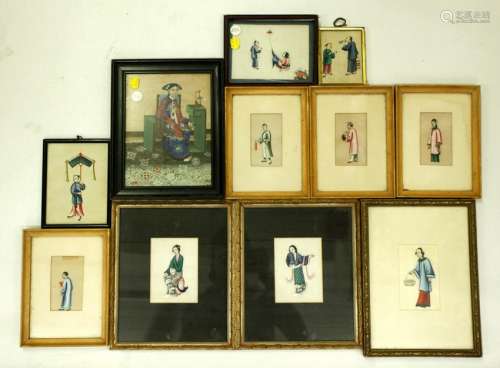 Eleven 19th C Chinese Figure Paintings, Framed