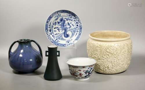 5 Ceramics Chinese, Weller, Fulper, Japanese