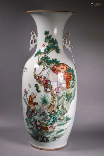 Chinese Porcelain Large Vase; Boys Cutting Tree