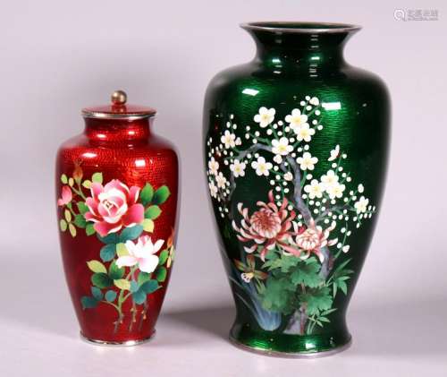 2 Japanese Cloisonne Vases Ando Mark & Unknown