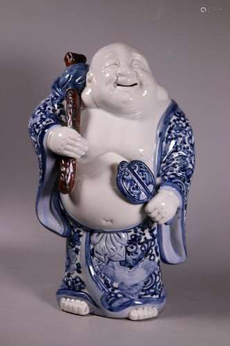 Japanese Porcelain Blue & White Bodhi Hotai Buddha