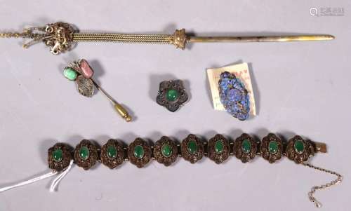 5 Chinese Qing Dynasty Silver Jewelry Jadeite etc
