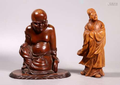 2 Chinese Late Qing Hardwood Carved Figures
