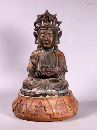 Chinese Composition Seated Buddha on Wood Stand