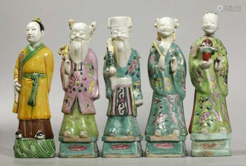 5 Chinese 19 C Enameled Porcelain Immortals