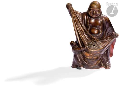 CHINE XIXe siècle Statuette en bronze à patine bru…