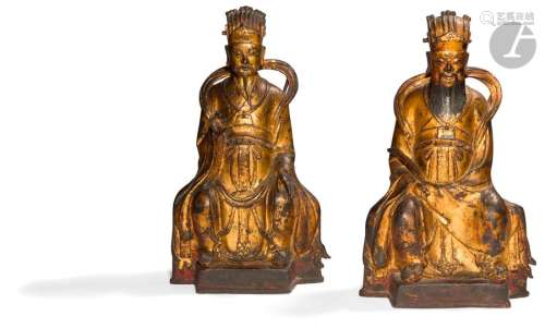 CHINE XIXe siècle Deux statuettes de dignitaires e…