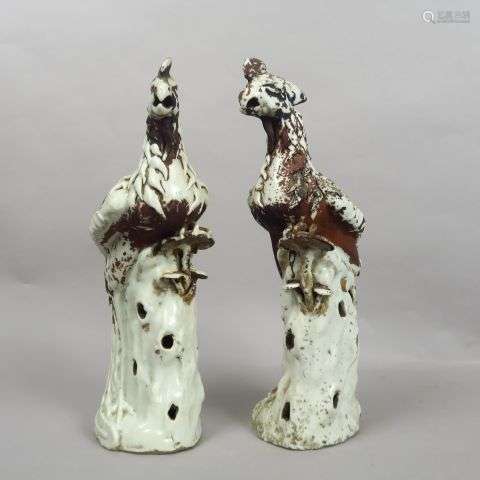 Couple d’oiseaux fohang en porcelaine blanche part…