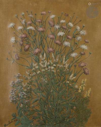André BAUCHANT (1873 1958) Fleurs sur fond brun, 1…