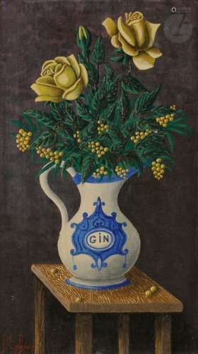 Jules LEFRANC (1887 1972) Roses et mimosa, vase Gi…
