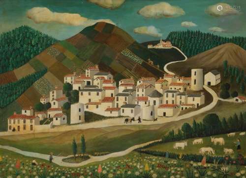 MAXIME (1896 1985) Pays basque, village animé, ver…