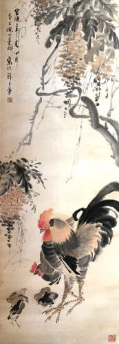 清 清 倪田（1855-1919）群鸡图