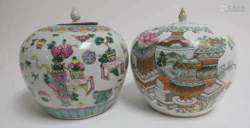 Two Famille Rose Covered Ginger Jars