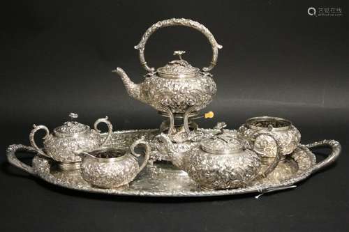 Sam'l Kirk 7-Pc. Sterling Repousse Tea Set c.1910