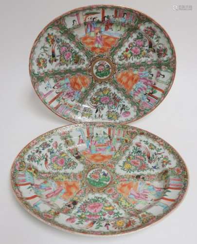 Near Pair of Rose Medallion Platters, 19th C