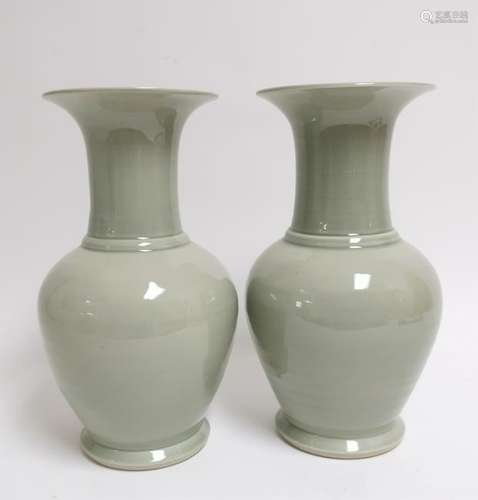 Pair Chinese Style, Celadon Style Porcelain Vases