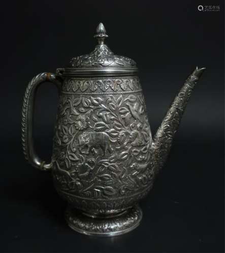 19th c. Anglo-Indian Repoussed Teapot - Signed