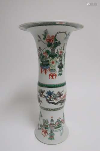Chinese Famille Verte Gu Form Vase
