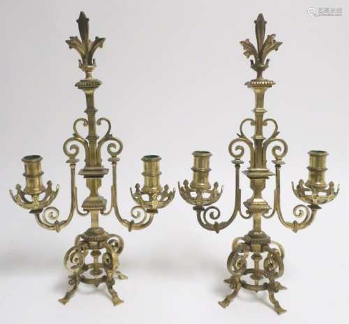 Pr. Aesthetic Movement Brass Candelabra