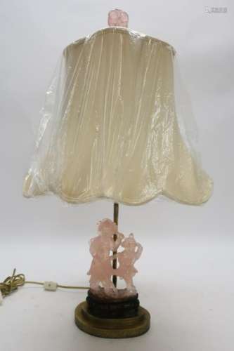 Chinese Rose Quartz Figural Lamp, 20th C