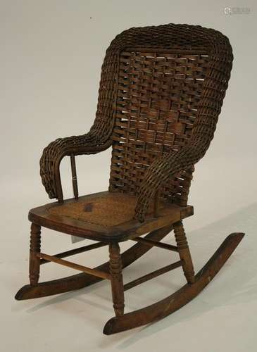 Vintage Child's Rocker: Wicker, Caned Wooden