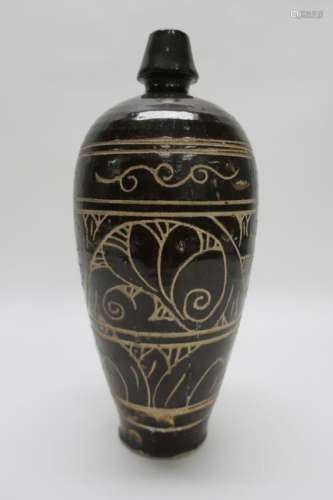 Rare Inscribed Cizhou Black Glazed Vase