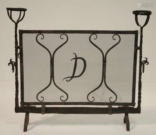 English Jacobean Style Wrought Iron Firescreen