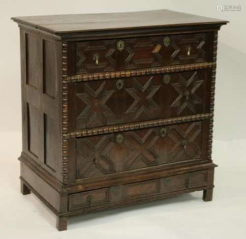 Charles II Oak Chest of Drawers, 17th C