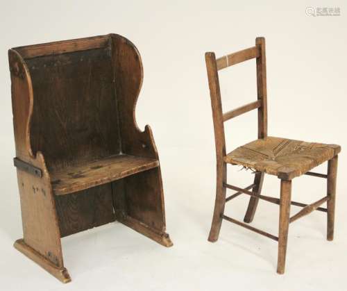 Diminutive Elm Settee, 18th C, & Later Maple