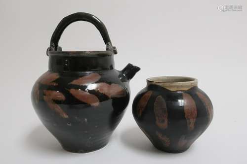 Two Russet Splashed Black Glazes Song Vessels