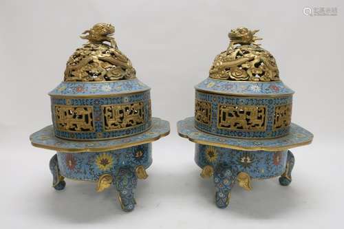 Pair of Large Cloisonne Censers