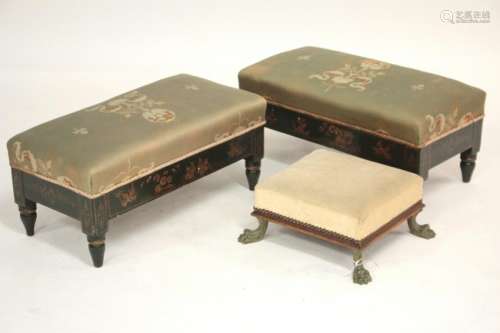 Pair of Low Benches and a Foot Stool