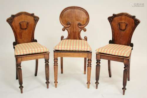 3 Late Regency Mahogany Hall Chairs 19th C.