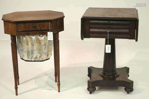 19th C. Sheraton Sewing Stand and Empire Table