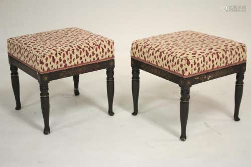 Pair Faux Grain painted & Gilt Decorated Benches
