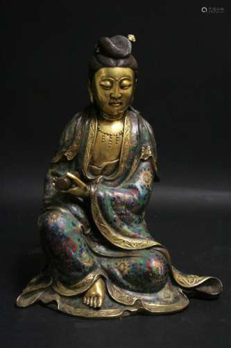 Chinese Cloisonne & Parcel Gilt Guanyin