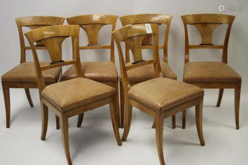 Set of 6 Neo-Biedermeier Faded Walnut Dining Chair