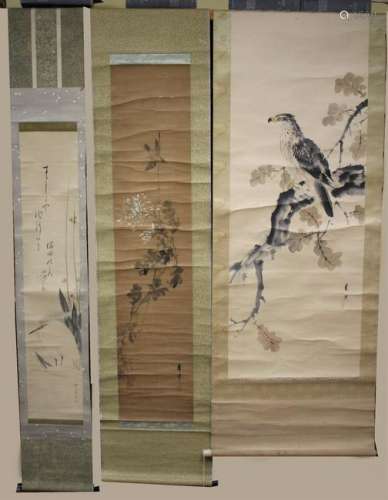 3 Japanese Ink Wash Scrolls of Birds