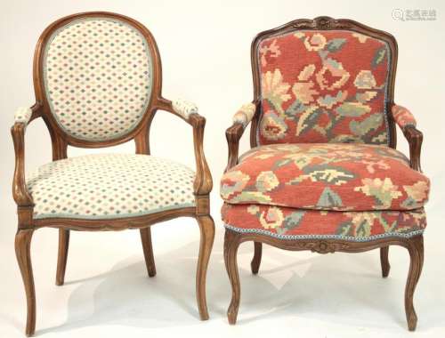 Two Upholstered Fauteiul Chairs, 20th C