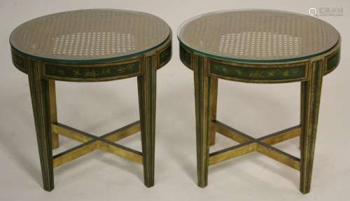 Neoclassical Style Oval Paint Decorated End Tables