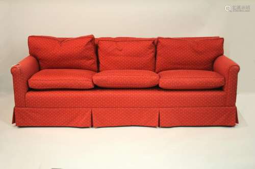 3 Seat Cushion Sofa, Red Fabric with Gold Dots