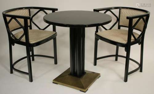 Secessionist Style Ebonized Table & 2 Arm Chairs