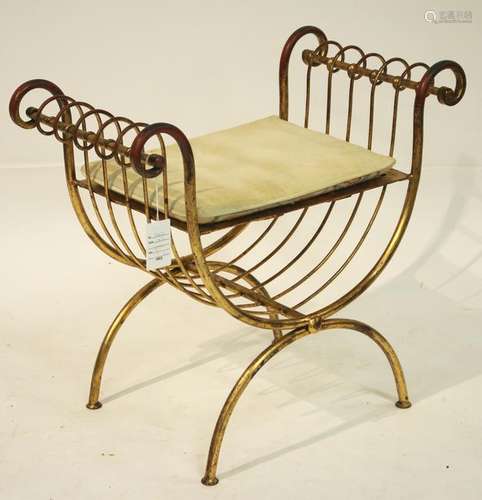 Mid Century Gilt Metal Curule Form Bench