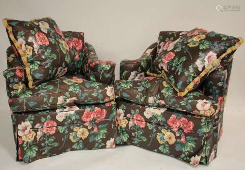 Pair Overstuffed Upholstered Easy Chairs