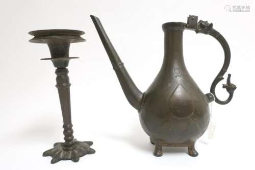 Bronze Indian Oil Lamp and Ewer