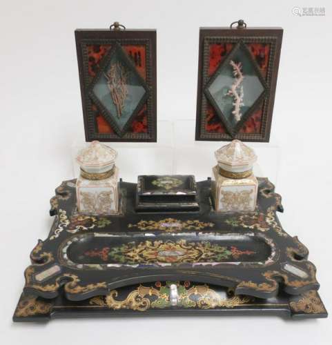 Jennes & Bettridge Inkwell & Framed Bocages