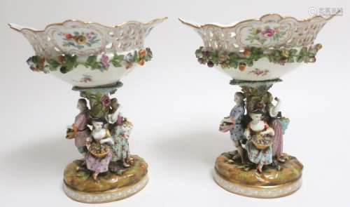 Pair Carl Thieme Potschappel Porcelain Compotes